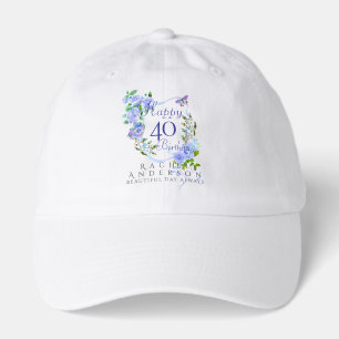 Blue Rose Ribbon 40th Birthday Hat