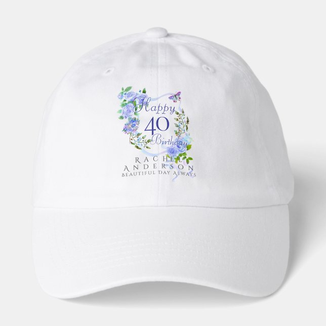 Blue Rose Ribbon 40th Birthday Hat (Front)