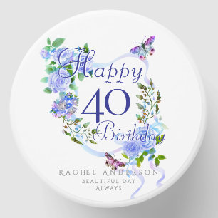 Blue Rose Ribbon 40th Birthday Mini Candle Favors