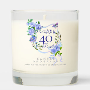 Blue Rose Ribbon 40th Birthday Scented Candle