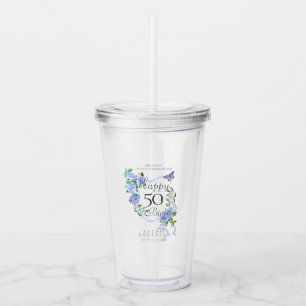 Blue Rose Ribbon 50th Birthday Acrylic Tumbler