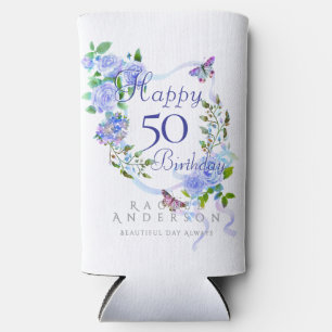 Blue Rose Ribbon 50th Birthday Cooler