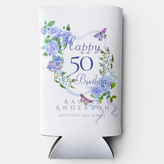 Blue Rose Ribbon 50th Birthday Cooler (Front)