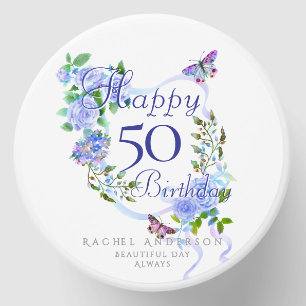 Blue Rose Ribbon 50th Birthday Mini Candle Favors
