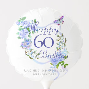 Blue Rose Ribbon 60th Birthday Balloon
