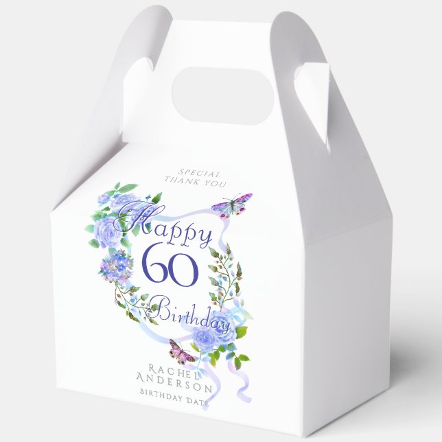 Blue Rose Ribbon 60th Birthday  Favor Boxes (Front)