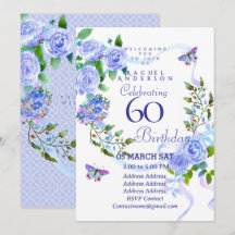 Blue Rose Ribbon 60th Birthday Invitation