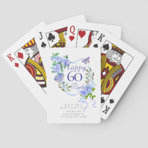 Blue Rose Ribbon 60th Birthday Poker Cards