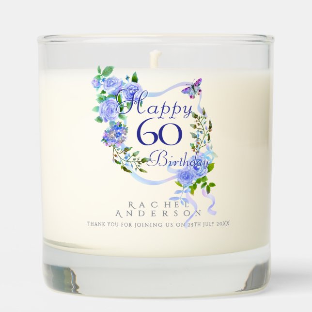 Blue Rose Ribbon 60th Birthday Scented Candle (Front)