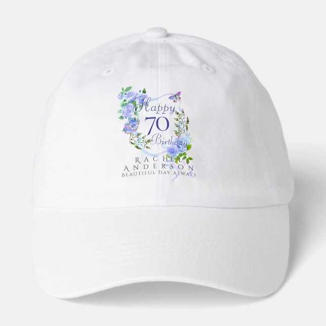 Blue Rose Ribbon 70th Birthday Hat (Front)