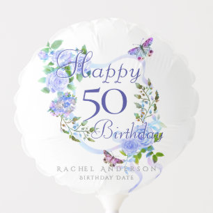 Blue Rose Ribbon Birthday Balloon
