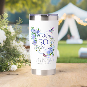 Blue Rose Ribbon Birthday Insulated Tumbler