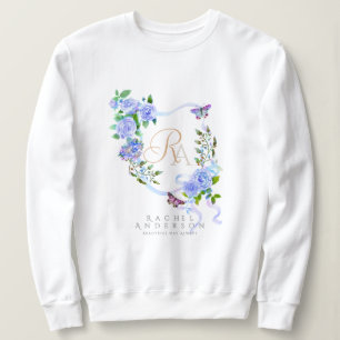 Blue Rose Ribbon Chic Monogram Sweatshirt