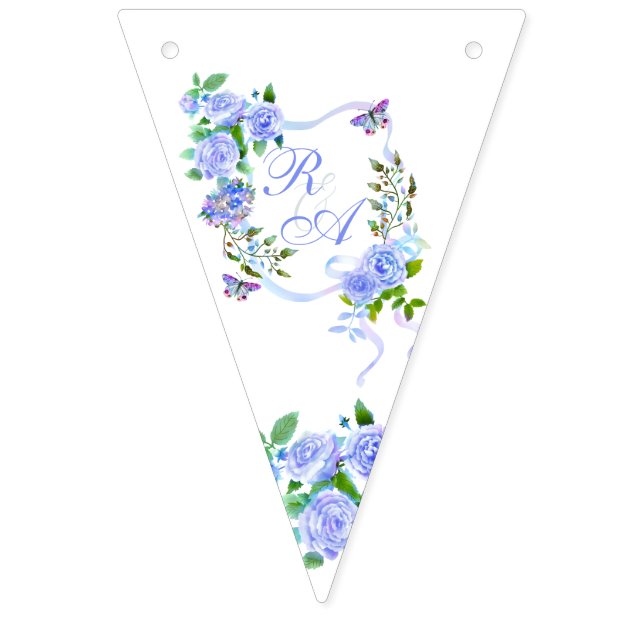 Blue Rose Ribbon Monogram  Bunting Flags (First Flag)