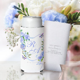 Blue Rose Ribbon Monogram Can Cooler