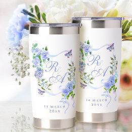 Blue Rose Ribbon Monogram Insulated Tumbler
