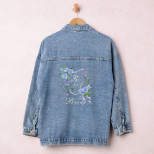 Blue Rose Ribbon Monogram Wedding Denim Jacket
