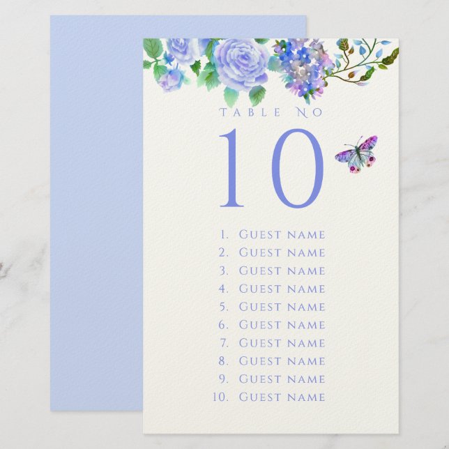 Blue Rose Ribbon Monogram Wedding Guest List Stationery (Front/Back)