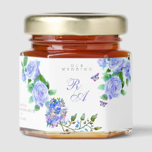 Blue Rose Ribbon Monogram Wedding  Honey Jar Favors