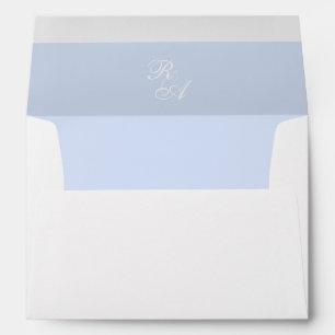 Blue Rose Ribbon Monogram Wedding Invitation Envelope