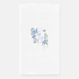 Blue Rose Ribbon Monogram Wedding Paper Guest Towels