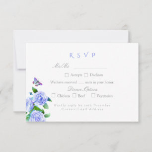 Blue Rose Ribbon Monogram Wedding RSVP Card