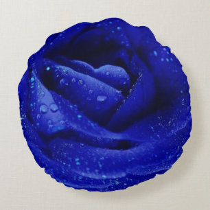 Blue rose round pillow
