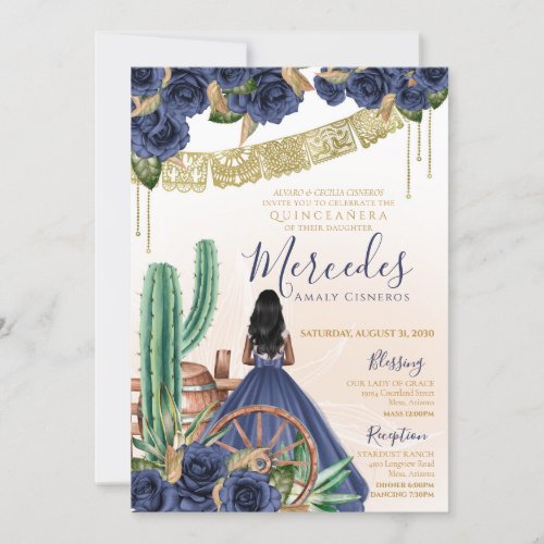 Blue Rose Rustic Western Charro Quinceanera Invitation