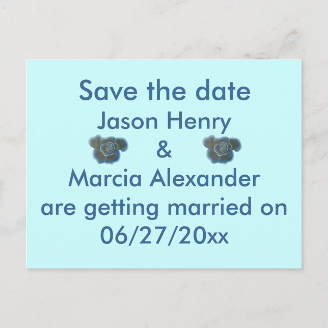 Blue Rose, Save the date Wedding postcards (Front)