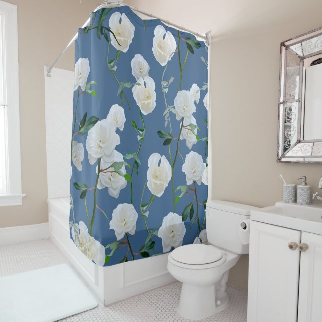 Blue Rose shower curtains (In Situ)