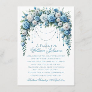 Blue Rose & Silver Cross Baptism Enclosure Card