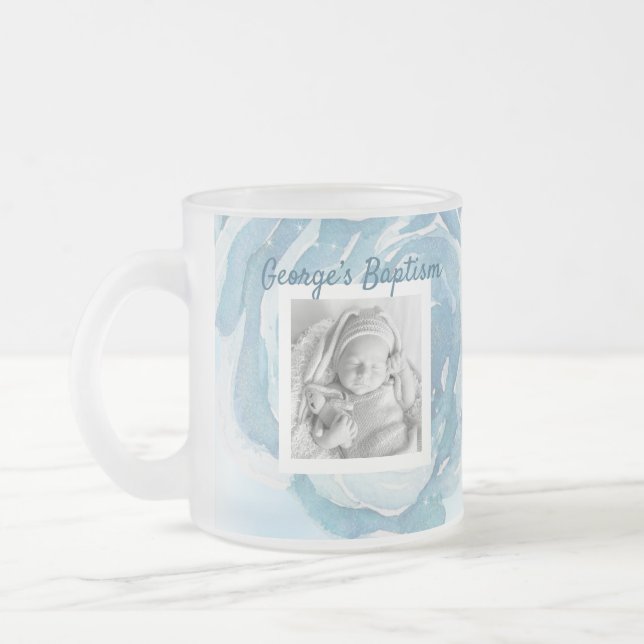 Blue rose sparkle Baptism Frosted Glass Coffee Mug (Left)