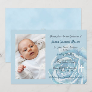 Blue rose sparkle Dedication Invitation