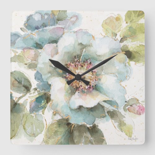 Blue Rose Square Wall Clock