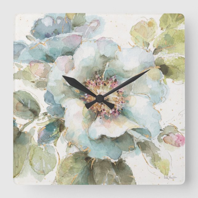Blue Rose Square Wall Clock (Front)