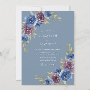 Blue Rose Swirl Romantic Wedding Invitation