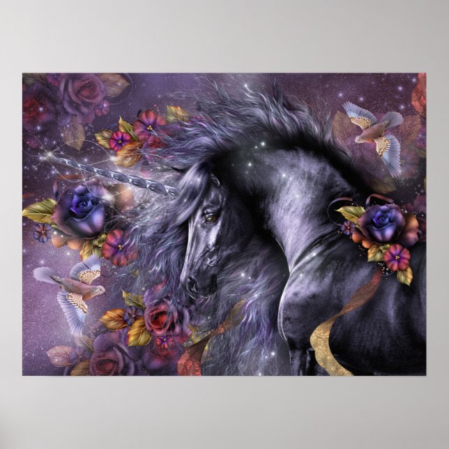 Blue Rose Unicorn Art Poster (Front)