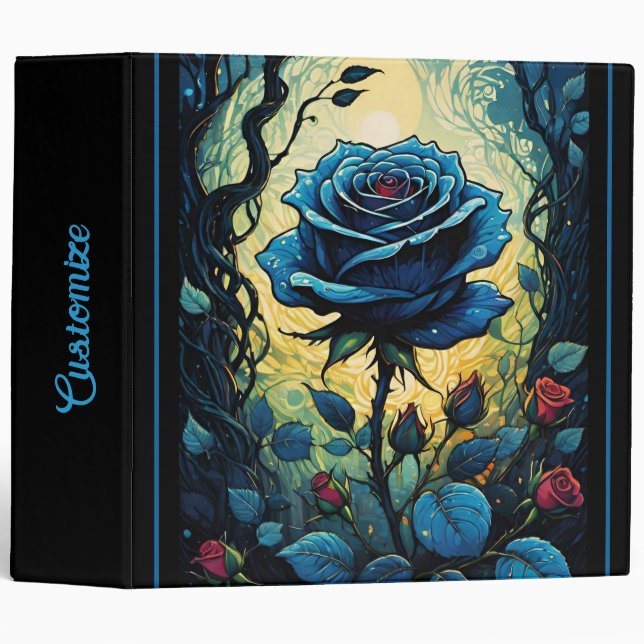 Blue Rose Vines 1 3 Ring Binder (Front/Spine)