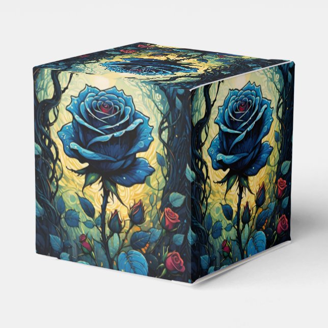 Blue Rose Vines 1 Cube Favor Boxes (Back Side)
