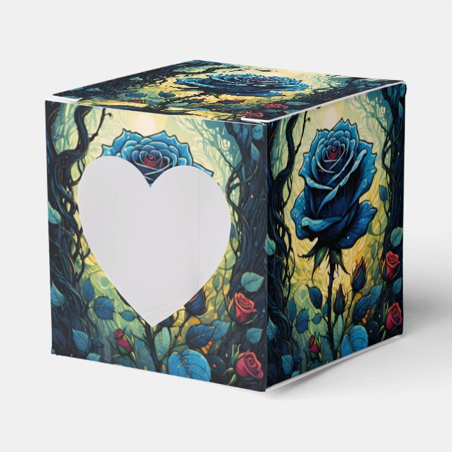 Blue Rose Vines 1 Heart Favor Boxes (Front Side)