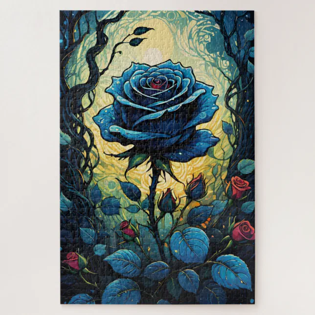 Blue Rose Vines 1 Jigsaw Puzzle | Zazzle