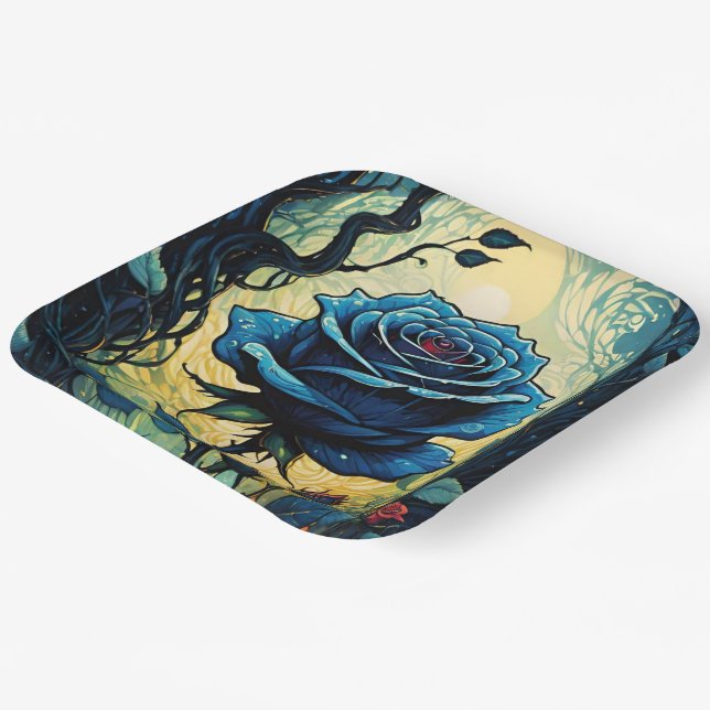 Blue Rose Vines 1 Paper Plates (Angled)