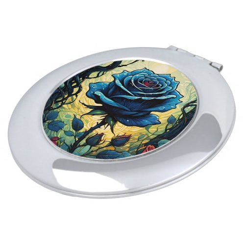 Blue Rose Vines 1 Round Compact Mirror