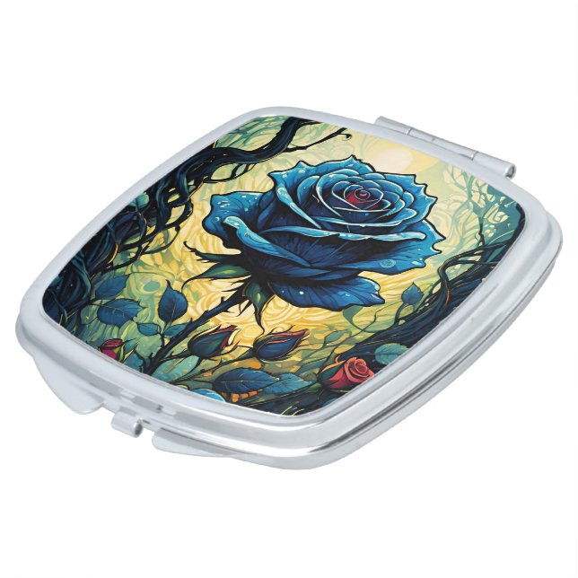 Blue Rose Vines 1 Square Compact Mirror (Turned)