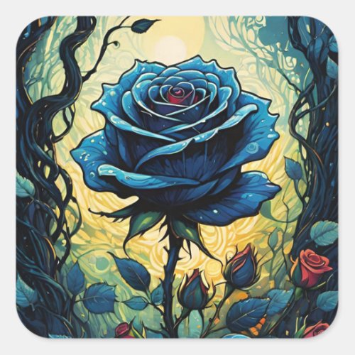 Blue Rose Vines 1   Square Sticker