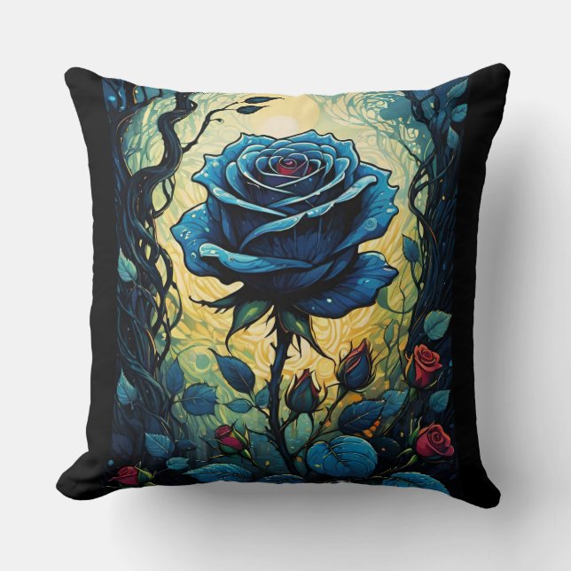 Blue Rose Vines 1  Throw Pillow (Front)
