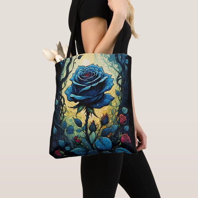 Blue Rose Vines 1   Tote Bag (Close Up)