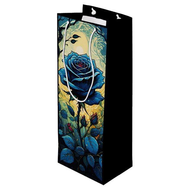 Blue Rose Vines 1 Wine Gift Bag (Back Angled)