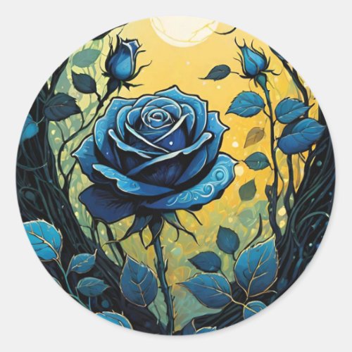 Blue Rose Vines 2  Classic Round Sticker