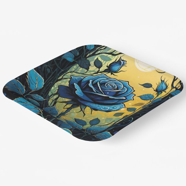 Blue Rose Vines 2 Paper Plates (Angled)